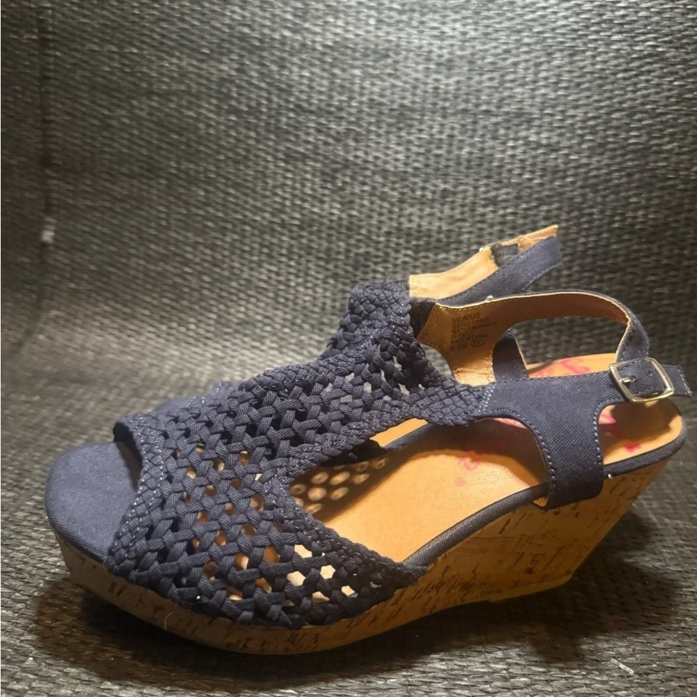 Jellypop Navy Woven Wedge Sandals